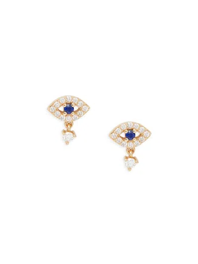 Saks Fifth Avenue Women's 14k Yellow Gold, Diamond & Blue Sapphire Evil Eye Earrings