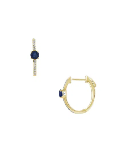 Saks Fifth Avenue Women's 14k Yellow Gold, Diamond & Blue Sapphire Huggie Earrings