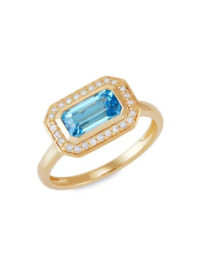 Saks Fifth Avenue Women's 14k Yellow Gold, Diamond & Blue Topaz Ring