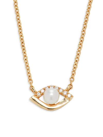 Saks Fifth Avenue Women's 14k Yellow Gold, Diamond & Freshwater Pearl Evil Eye Pendant Necklace