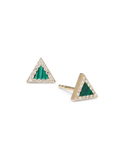 Saks Fifth Avenue Women's 14k Yellow Gold, Diamond & Malachite Triangle Stud Earrings