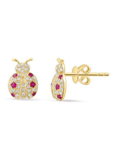 Saks Fifth Avenue Women's 14k Yellow Gold, Diamond & Ruby Ladybug Stud Earrings