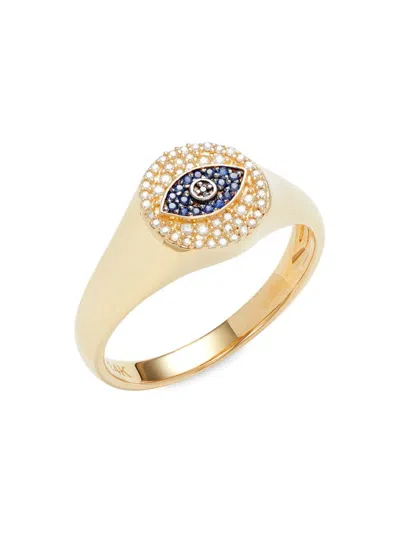 Saks Fifth Avenue Women's 14k Yellow Gold, Diamond & Sapphire Evil Eye Ring