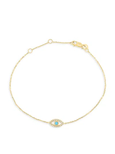 Saks Fifth Avenue Women's 14k Yellow Gold, Diamond & Turquoise Evil Eye Bracelet