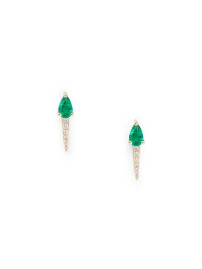Saks Fifth Avenue Women's 14k Yellow Gold, Emerald & Diamond Drop Earrings In Metallic