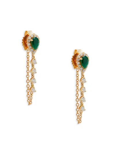Saks Fifth Avenue Women's 14k Yellow Gold, Emerald & Diamond Earrings In Metallic