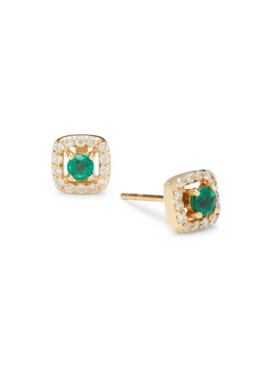 Saks Fifth Avenue Women's 14k Yellow Gold, Emerald & Diamond Halo Stud Earrings In Neutral