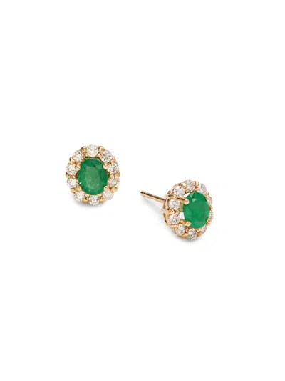 Saks Fifth Avenue Women's 14k Yellow Gold, Emerald & Diamond Halo Stud Earrings