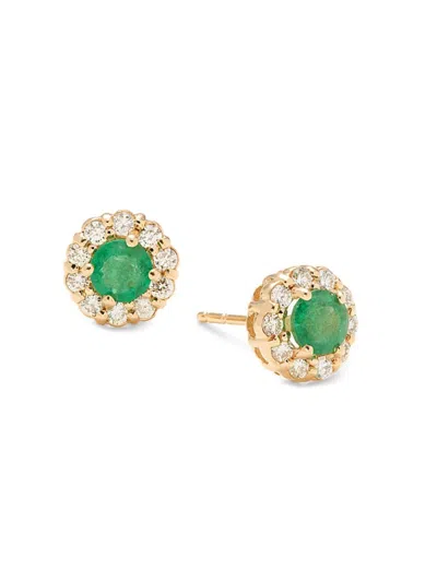 Saks Fifth Avenue Women's 14k Yellow Gold, Emerald & Diamond Halo Stud Earrings