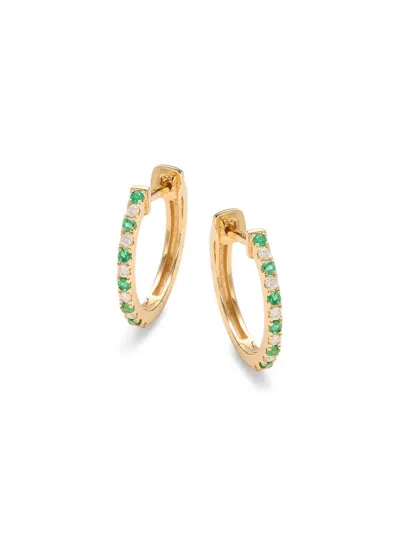 Saks Fifth Avenue Women's 14k Yellow Gold, Emerald & Diamond Huggies Earrings