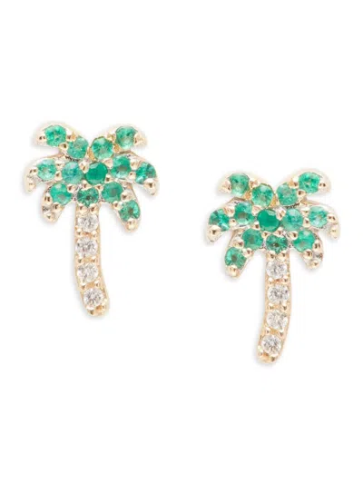 Saks Fifth Avenue Women's 14k Yellow Gold, Emerald & Diamond Palm Tree Stud Earrings In Green