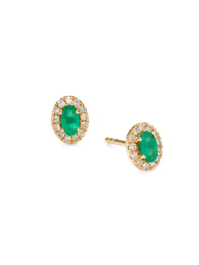 Saks Fifth Avenue Women's 14k Yellow Gold, Emerald & Diamond Stud Earrings In Green