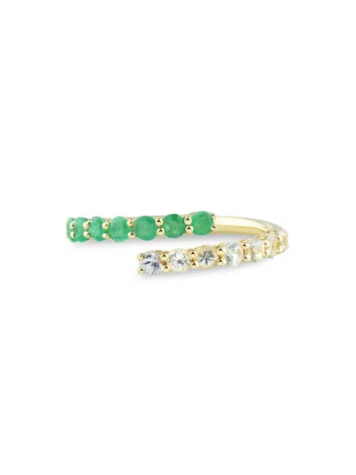 Saks Fifth Avenue Women's 14k Yellow Gold, Emerald & White Sapphire Bypass Ring