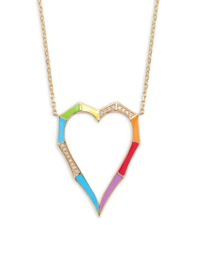 Saks Fifth Avenue Women's 14k Yellow Gold, Enamel & 0.06 Tcw Diamond Heart Pendant Necklace/18" In Multi