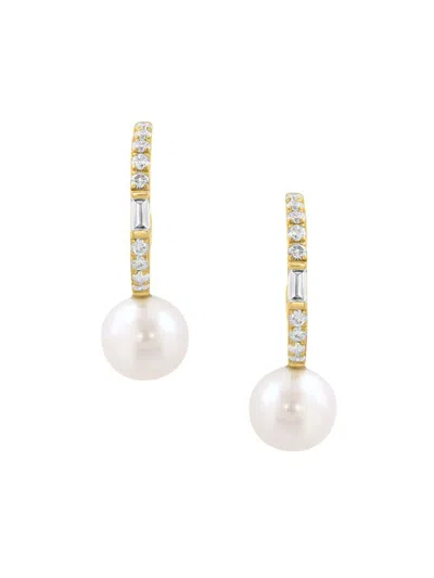 Saks Fifth Avenue Women's 14k Yellow Gold, Freshwater Pearl & 0.15 Tcw Diamond Drop Earrings