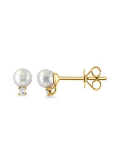 Saks Fifth Avenue Women's 14k Yellow Gold, Freshwater Pearl & Diamond Stud Earrings