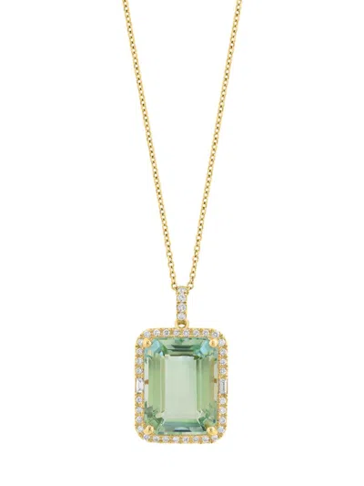 Saks Fifth Avenue Women's 14k Yellow Gold, Green Amethyst & 0.33 Tcw Diamond Halo Pendant Necklace