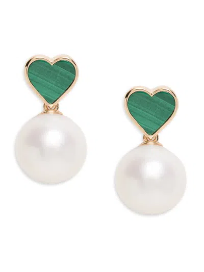 Saks Fifth Avenue Women's 14k Yellow Gold, Heart-shape Malachite, & Fresh Water Pearl Drop Earrings
