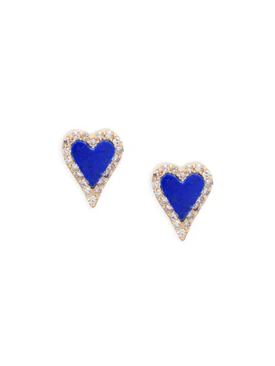 Saks Fifth Avenue Women's 14k Yellow Gold, Lapis & Diamond Heart Stud Earrings