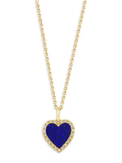 Saks Fifth Avenue Women's 14k Yellow Gold, Lapis Lazuli & Diamond Heart Pendant Necklace