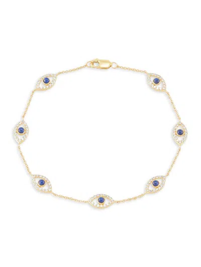 Saks Fifth Avenue Women's 14k Yellow Gold, Lapis Lazuli & Topaz Evil Eye Station Bracelet