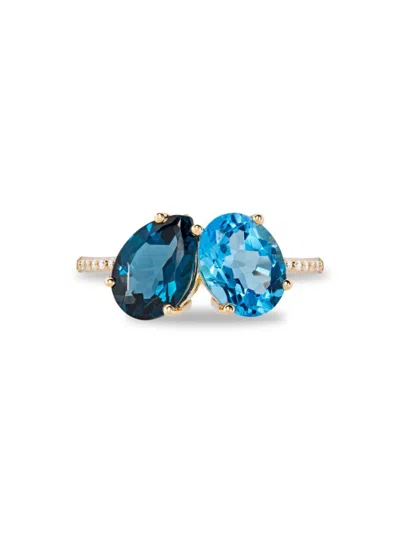Saks Fifth Avenue Women's 14k Yellow Gold, London Blue Topaz, Swiss Blue Topaz & Diamond Ring
