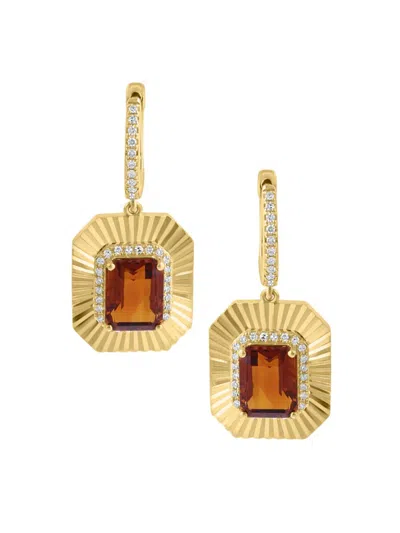 Saks Fifth Avenue Women's 14k Yellow Gold, Madeira Citrine & 0.24 Tcw Diamond Drop Earrings