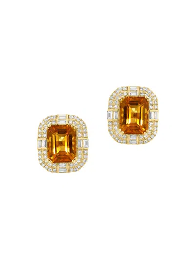 Saks Fifth Avenue Women's 14k Yellow Gold, Madeira Citrine & 0.51 Tcw Diamond Halo Stud Earrings