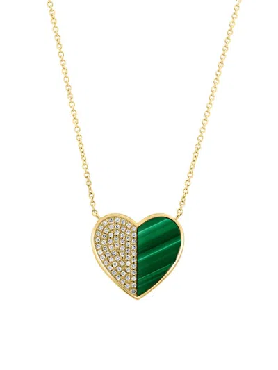 Saks Fifth Avenue Women's 14k Yellow Gold, Malachite & 0.15 Tcw Diamond Heart Pendant Necklace