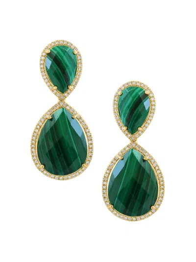 Saks Fifth Avenue Women's 14k Yellow Gold, Malachite & 0.48 Tcw Diamond Earrings In Green