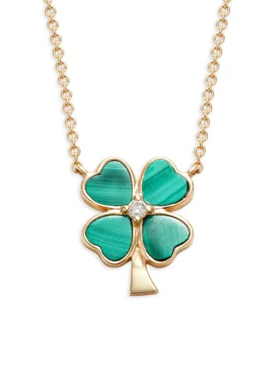 Saks Fifth Avenue Women's 14k Yellow Gold, Malachite & Diamond Clover Pendant Necklace