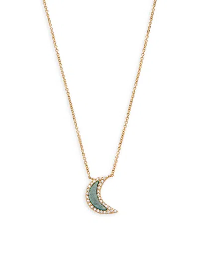 Saks Fifth Avenue Women's 14k Yellow Gold, Malachite & Diamond Crescent Moon Pendant Necklace