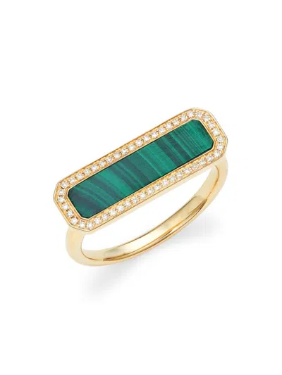 Saks Fifth Avenue Women's 14k Yellow Gold, Malachite & Diamond Halo Ring