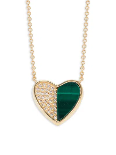 Saks Fifth Avenue Women's 14k Yellow Gold, Malachite & Diamond Heart Pendant Necklace
