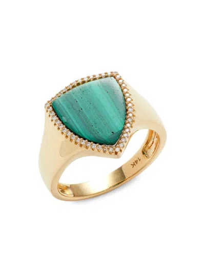 Saks Fifth Avenue Women's 14k Yellow Gold, Malachite & Diamond Ring In Green