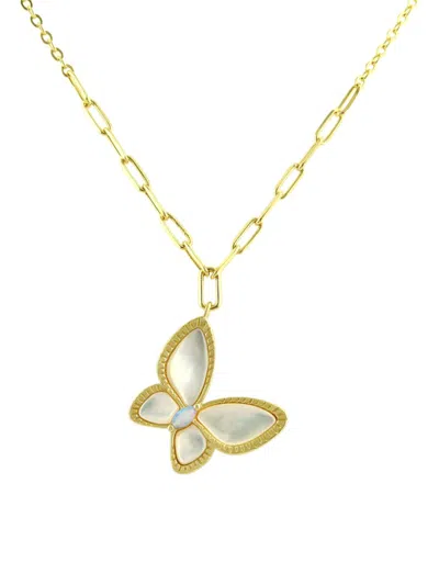 Saks Fifth Avenue Women's 14k Yellow Gold, Mother Of Pearl & Created Opal Butterfly Necklace
