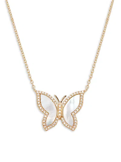 Saks Fifth Avenue Women's 14k Yellow Gold, Mother Of Pearl & Diamond Butterfly Pendant Necklace