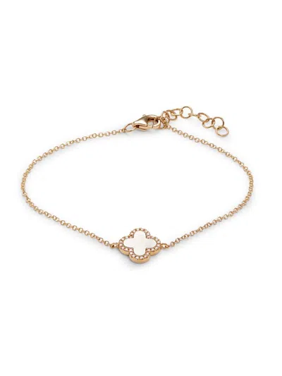 Saks Fifth Avenue Women's 14k Yellow Gold, Mother Of Pearl & Diamond Clover Bracelet