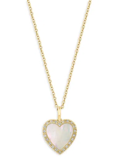 Saks Fifth Avenue Women's 14k Yellow Gold, Mother-of-pearl & Diamond Heart Pendant Necklace