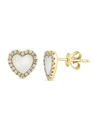 Saks Fifth Avenue Women's 14k Yellow Gold, Mother-of-pearl & Diamond Heart Stud Earrings