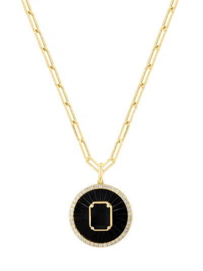 Saks Fifth Avenue Women's 14k Yellow Gold, Onyx & 0.31 Tcw Diamond Pendant Necklace