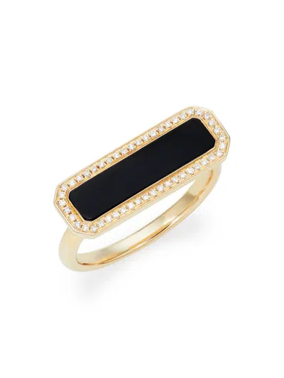 Saks Fifth Avenue Women's 14k Yellow Gold, Onyx & Diamond Halo Ring