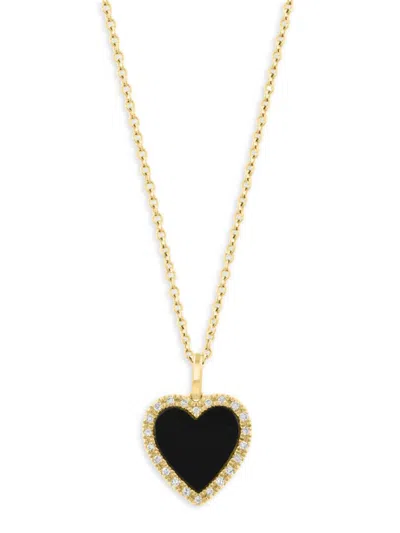 Saks Fifth Avenue Women's 14k Yellow Gold, Onyx & Diamond Heart Pendant Necklace