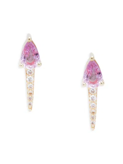 Saks Fifth Avenue Women's 14k Yellow Gold, Pink Sapphire & Diamond Dagger Stud Earrings