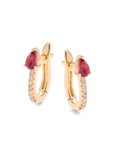 Saks Fifth Avenue Women's 14k Yellow Gold, Pink Tourmaline & Diamond Huggie Earrings