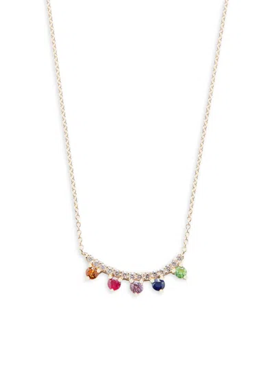 Saks Fifth Avenue Women's 14k Yellow Gold, Rainbow Gemstones & Diamond Bar Necklace