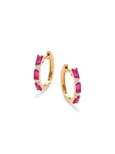 Saks Fifth Avenue Women's 14k Yellow Gold, Ruby & Diamond Earrings