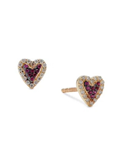 Saks Fifth Avenue Women's 14k Yellow Gold, Ruby & Diamond Heart Stud Earrings