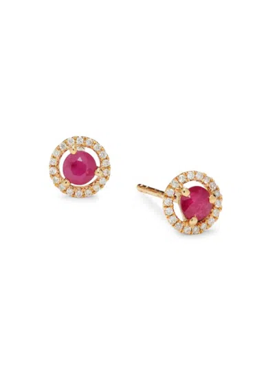 Saks Fifth Avenue Women's 14k Yellow Gold, Ruby & Diamond Stud Earrings In Neutral