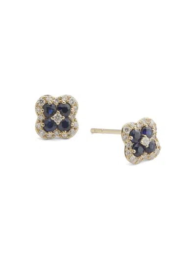 Saks Fifth Avenue Women's 14k Yellow Gold, Sapphire & 0.18 Tcw Diamond Stud Earrings In Blue